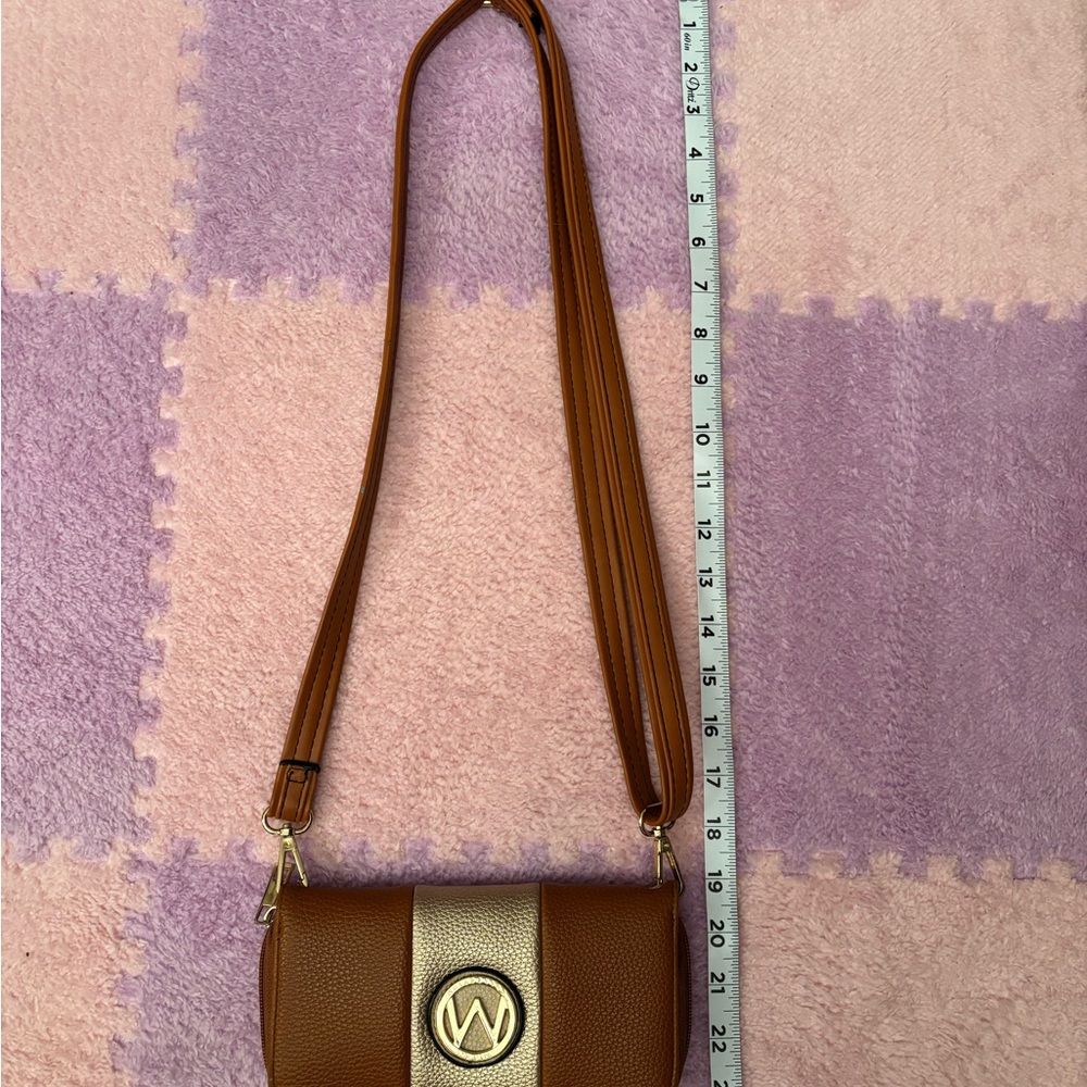 MIA Brown and Gold Crossbody Bag with Structured Design